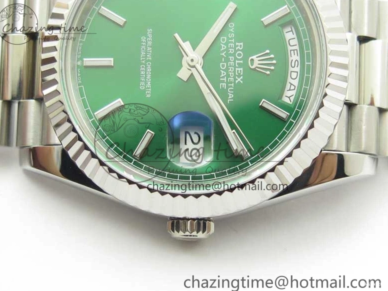 on SS SS Dial Day-Date Dial Green 904 New Markers Bracelet A2836 228239 Version BP 40mm President Stick 0313